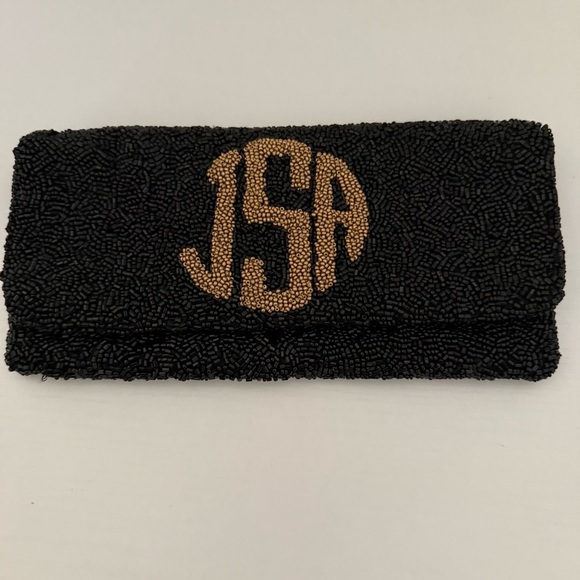 Moyna Custom Beaded JAS/WTF Monogrammed Clutch Bag - Picture 1 of 8